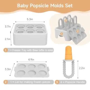Morlike Baby Tiny Pops, 100% Silicone Popsicle Mold for Infants 4 Months +, Breastmilk Ice Pop Molds Teethers for Teething Relief, Baby Essentials, BPA Free & Dishwasher Safe (Grey)