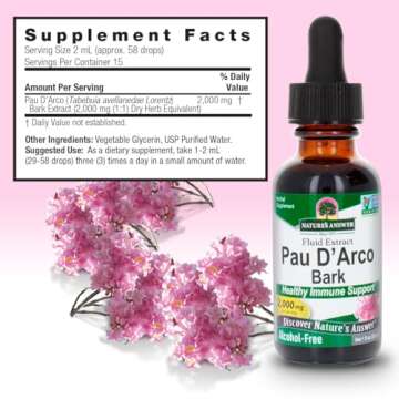 Nature's Answer PAU D'Arco Inner Bark | Supports Immune System | Helps Maintain Intestinal Flora | Alcohol-Free, Gluten-Free, Kosher Certified & No Preservatives 1oz Extract | Single Count