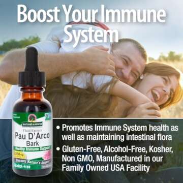 Nature's Answer PAU D'Arco Inner Bark | Supports Immune System | Helps Maintain Intestinal Flora | Alcohol-Free, Gluten-Free, Kosher Certified & No Preservatives 1oz Extract | Single Count