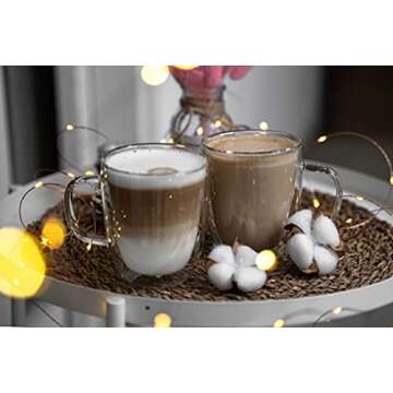 AMEDY'S Set Of 4 Insulated Double Wall Glasses With Handles – Durable 12 Oz (350 ml) Tea Cups | La...