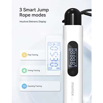 Momax Smart Jump Ropes for Fitness, Cordless Skipping Rope with APP, Adjustable Workout Jump Ropes with Counter, Digital Jump Rope for Men Women Kids, Indoor Outdoor Home Gym Exercise, Smart Hop