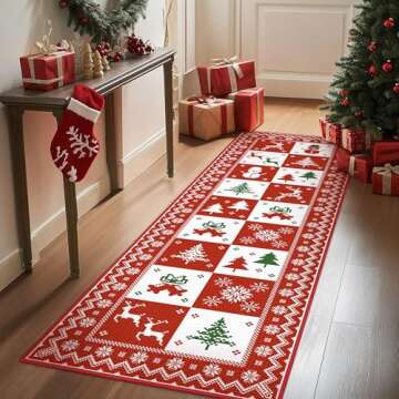 BEIMO Christmas Runner Rug 2x5 Washable Rug for Entryway Hallway Kitchen Bedroom, Christmas Home Decor, Holiday Print Carpet, Low Pile Mat with Non Slip Backing, Christmas Pattern Print