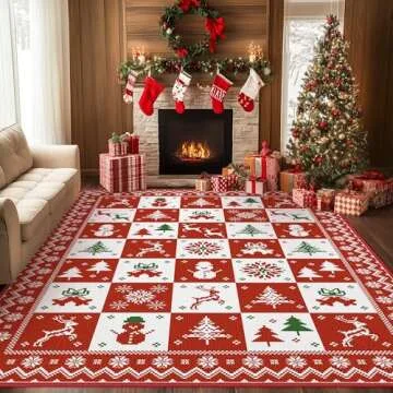 BEIMO Christmas Runner Rug 2x5 Washable Rug for Entryway Hallway Kitchen Bedroom, Christmas Home Decor, Holiday Print Carpet, Low Pile Mat with Non Slip Backing, Christmas Pattern Print