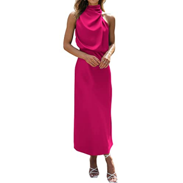 BTFBM Womens Sleeveless Cocktail Dresses Mock Neck Keyhole Elastic High Waist Evening Party Maxi Wed...