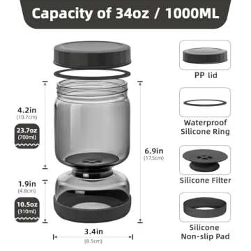 WhiteRhino Pickle Jar with Strainer Flip,34oz Pickle Container with LeakProof,Glass Pickle Juice Sep...