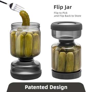WhiteRhino Pickle Jar with Strainer Flip,34oz Pickle Container with LeakProof,Glass Pickle Juice Separator Jar Flip Pickle and Olive Hourglass Pickle Flip Jar