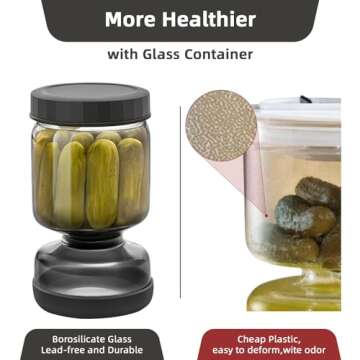 WhiteRhino Pickle Jar with Strainer Flip,34oz Pickle Container with LeakProof,Glass Pickle Juice Separator Jar Flip Pickle and Olive Hourglass Pickle Flip Jar