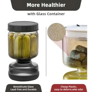 WhiteRhino Pickle Jar with Strainer Flip,34oz Pickle Container with LeakProof,Glass Pickle Juice Separator Jar Flip Pickle and Olive Hourglass Pickle Flip Jar