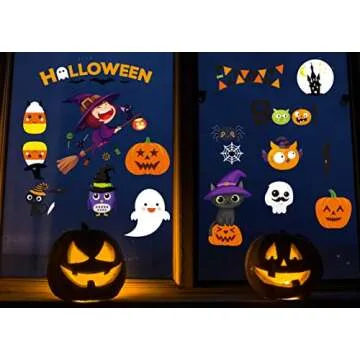MISS FANTASY Halloween Window Clings - Halloween Window Decorations Stickers Decals Decor Cute Pumpkin Ghost Halloween Decor for Window Room Bathroom Kitchen