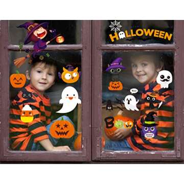 MISS FANTASY Halloween Window Clings - Halloween Window Decorations Stickers Decals Decor Cute Pumpkin Ghost Halloween Decor for Window Room Bathroom Kitchen