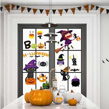 MISS FANTASY Halloween Window Clings - Halloween Window Decorations Stickers Decals Decor Cute Pumpkin Ghost Halloween Decor for Window Room Bathroom Kitchen