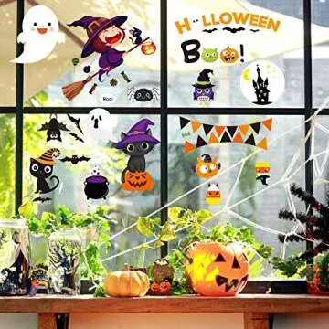 MISS FANTASY Halloween Window Clings - Halloween Window Decorations Stickers Decals Decor Cute Pumpkin Ghost Halloween Decor for Window Room Bathroom Kitchen