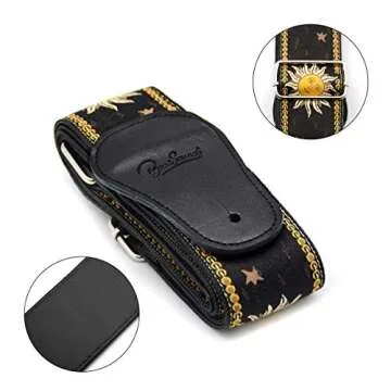 BestSounds C-150 Leather Adjustable Guitar Strap, Sun Jacquard Weave For Bass Electric and Acoustic ...