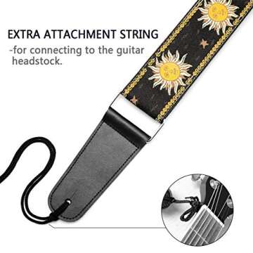 BestSounds C-150 Leather Adjustable Guitar Strap, Sun Jacquard Weave For Bass Electric and Acoustic Guitars, Black