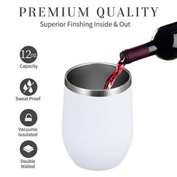 MEWAY 12 OZ Insulated Stemless Wine Tumbler with Lid