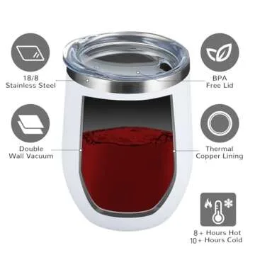 MEWAY 12 OZ Insulated Stemless Wine Tumbler with Lid