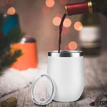 MEWAY 12 OZ Insulated Stemless Wine Tumbler with Lid