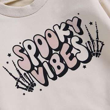 Endorothii Baby Halloween Clothes Girl Boy Spooky Vibes Romper Sweatshirt Long Sleeves Bubble Bodysuit Outfit (Spooky Vibes, 0-3 Months)
