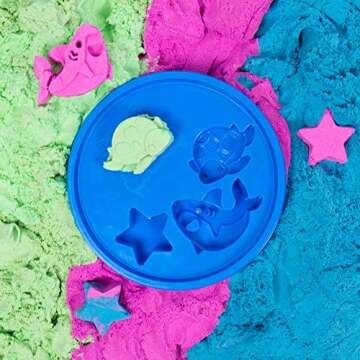SLIMYSAND Bucket - 5 Pounds of Slimy Sand in 3 Colors (Blue, Green, Purple) - Cotton Candy Sand Play Set with 3 Molds and Reusable Bucket for Storage - Super Stretchy & Moldable Cloud Slime