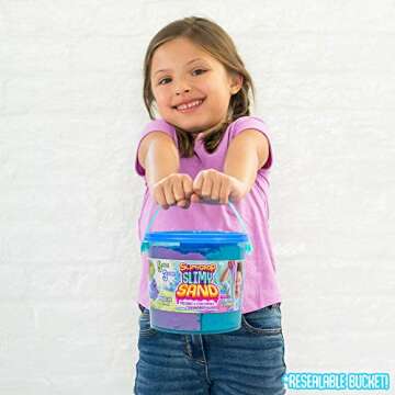 SLIMYSAND Bucket - 5 Pounds of Slimy Sand in 3 Colors (Blue, Green, Purple) - Cotton Candy Sand Play Set with 3 Molds and Reusable Bucket for Storage - Super Stretchy & Moldable Cloud Slime
