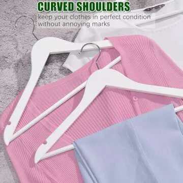 Amber Home 30 Pack White Wooden Hangers, White Wood Coat Hangers with Non Slip Pant Bar, Clothes Hangers for Shirts, Jackets, Dress (White, 30)