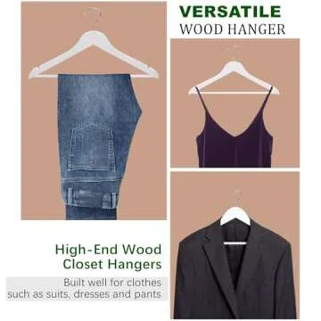 Amber Home 30 Pack White Wooden Hangers, White Wood Coat Hangers with Non Slip Pant Bar, Clothes Hangers for Shirts, Jackets, Dress (White, 30)