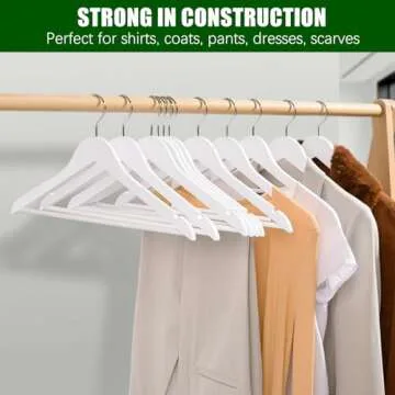 Amber Home 30 Pack White Wooden Hangers, White Wood Coat Hangers with Non Slip Pant Bar, Clothes Hangers for Shirts, Jackets, Dress (White, 30)