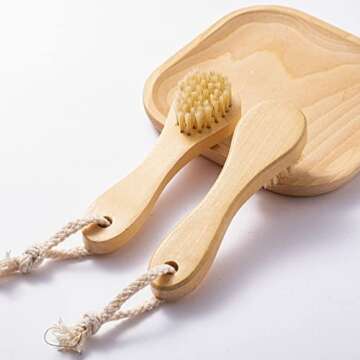 HiKin 2 Pack Wood Handle Manual Face Facial Cleansing Brush, 5.7” Natural Boar Bristles Skin Care ...