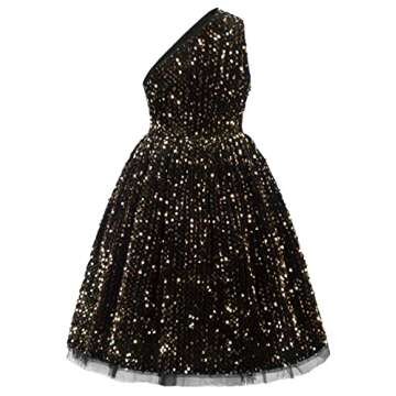 GRACE KARIN Girls Sequin Dress One Shoulder Flower Girl Dress Wedding Party Gown Black Gold 10Y