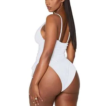 Viottiset Women's Ruched Drawstring One Piece Swimsuit Tummy Control Bathing Suit White X-Large