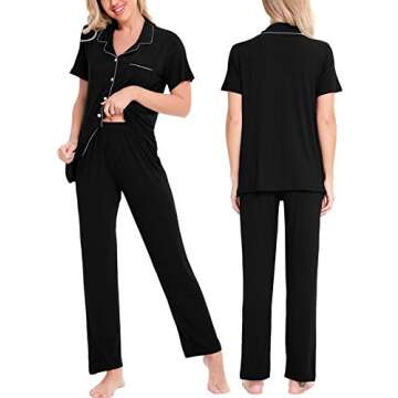 SWOMOG Women Pajama Sets Two-Piece Nightwear Short Sleeve Sleepwear Button Down Pj Lounge Sets with ...