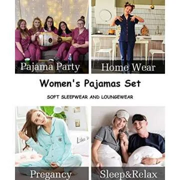 SWOMOG Women Pajama Sets Two-Piece Nightwear Short Sleeve Sleepwear Button Down Pj Lounge Sets with Long Pants Black
