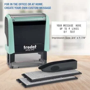 Trodat Printy 4912 Self Inking Pastel Green Do it Yourself (DIY) 4 line Personalized Custom Message or Address Stamp kit with Black Ink, Impression Size: 3/4” x 1-7/8” inch