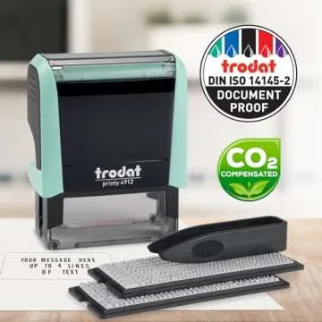 Trodat Printy 4912 Self Inking Pastel Green Do it Yourself (DIY) 4 line Personalized Custom Message or Address Stamp kit with Black Ink, Impression Size: 3/4” x 1-7/8” inch