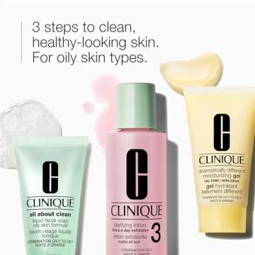 Clinique 3-Step Refresher Course Skincare Set For Oily Combination Skin Types | Cleansing, Exfoliati...