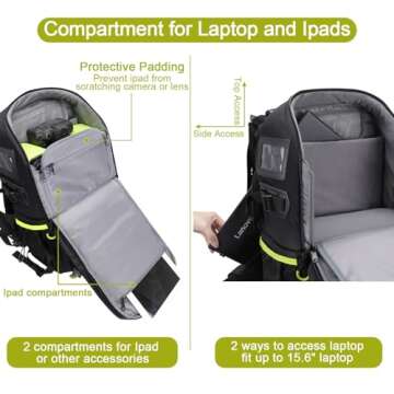 Endurax Camera Backpack Large DSLR/SLR Mirrorless Photography Camera Bag Extra Large Travel Hiking with 15.6 Laptop Compartment Waterproof Rain Cover