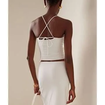 KMBANGI Floral Sexy Tank Top Women Y2k Ruffles Frill Halter Crop Tops Sleeveless Off Shoulder Backless Flower Tube Top (Hollow Floral White,M)