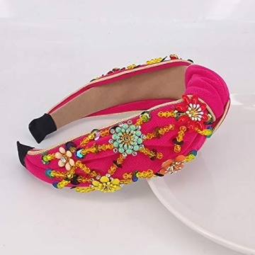 QTMY Rhinestone Crystal Wide Headbands Knot Turban Fashion Vintage Hairband Elastic Hair Hoops Hair Accessories for Women Girls (Red)