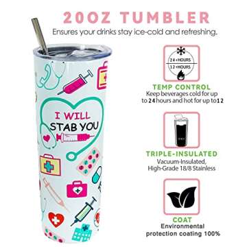 muanns Nurse Gifts for Women - Nurse Tumbler Nurse Coffee Mug Cup with Lid and Straw - 20 Oz Stainless Steel Insulated Water Bottle - Gifts for Practitioner Nurse Nursing Student Men Women