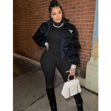BORIFLORS Long Sleeve Jumpsuit for Women Sexy Turtleneck One Piece Bodycon Rompers Clubwear