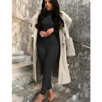 BORIFLORS Long Sleeve Jumpsuit for Women Sexy Turtleneck One Piece Bodycon Rompers Clubwear