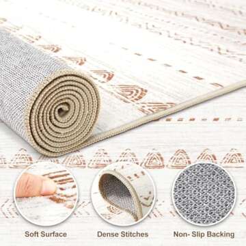 Area Rugs 9x12 Living Room: Washable Boho Large Neutral Modern Soft Farmhouse Rug Stain Resistant Indoor Floor Non Slip Accent Carpet for Bedroom Nursery Kids Playroom Office Dining Room- Brown