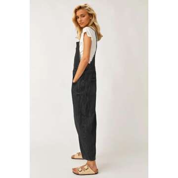 Kedera Womens Denim Bib Overalls Barrel Leg Adjustable Strap Jean Pants Jumpsuits with Pockets