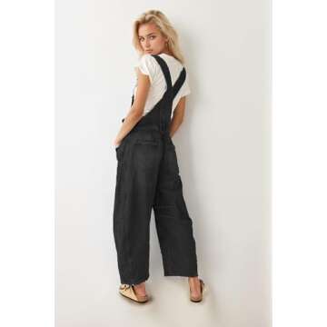 Kedera Womens Denim Bib Overalls Barrel Leg Adjustable Strap Jean Pants Jumpsuits with Pockets
