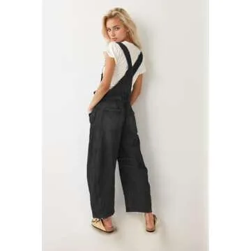 Kedera Womens Denim Bib Overalls Barrel Leg Adjustable Strap Jean Pants Jumpsuits with Pockets