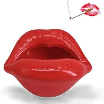 Wang-Data Creative Ceramic Cigarette Ashtrays with Lips Style Fashion Home Decorations（Dark Red）