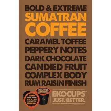 Ekocups Organic Sumatra Coffee Pods - Extra 30% More Coffee, Fair Trade & Recyclable, 40 Count