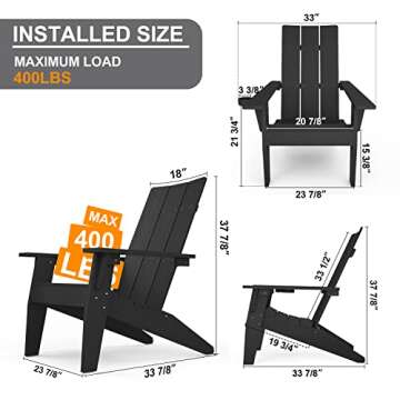 MXIMU Modern Adirondack Chairs Set of 2 Weather Resistant with Cup Holder Oversize Plastic Fire Pit ...