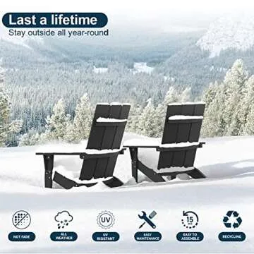 MXIMU Modern Adirondack Chairs Set of 2 Weather Resistant with Cup Holder Oversize Plastic Fire Pit Chairs Adorondic Plastic Outdoor Chairs for Firepit Area Seating (Black)