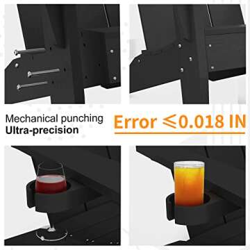 MXIMU Modern Adirondack Chairs Set of 2 Weather Resistant with Cup Holder Oversize Plastic Fire Pit Chairs Adorondic Plastic Outdoor Chairs for Firepit Area Seating (Black)